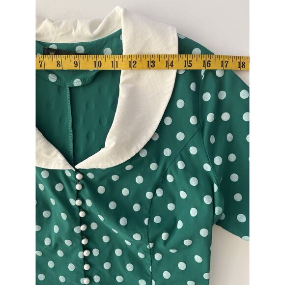 Gown Town Dress XXL Green White Polka Dot Retro 50s 60’s Fit Flair Swing Stretch - Picture 3 of 12